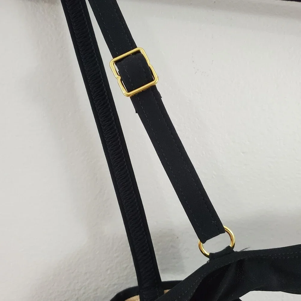 NWT Tory Burch L Broderie Anglaise Underwire Bikini Top Black Gold Eyelet Swim